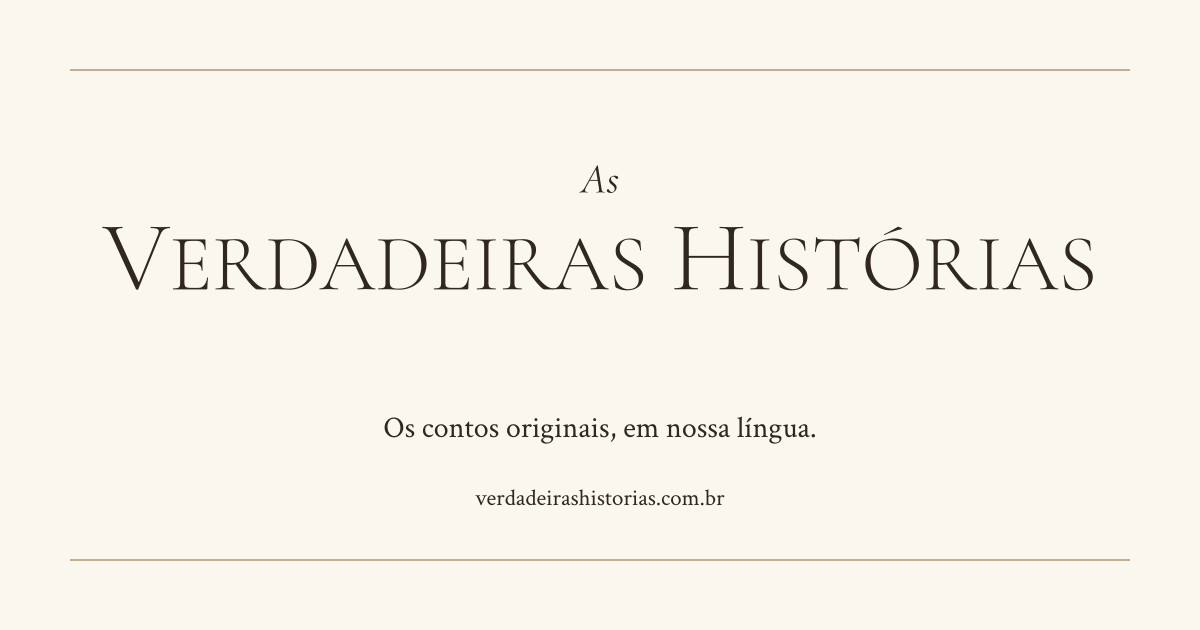 Cartão de As Verdadeiras Histórias, com assinatura, lema e endereço do site.